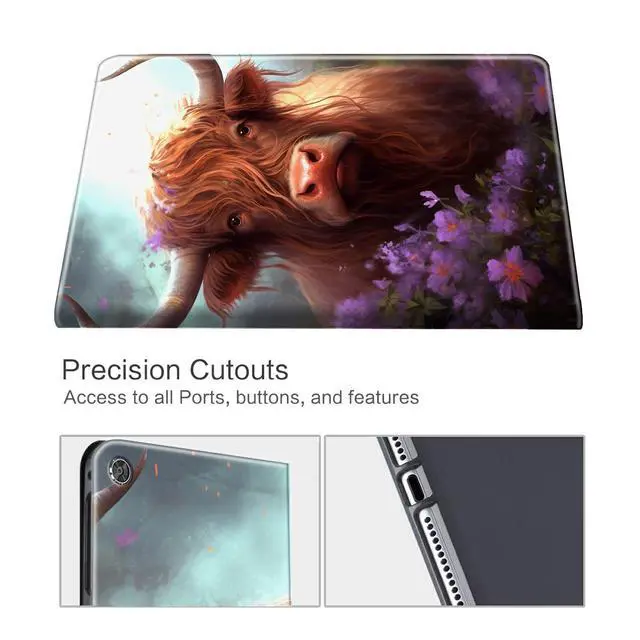 Alt view image 2 of 5 - BEOTIWAD for 10.1" Amazon Fire HD 10 Tablet (13th/11th Generation, 2023/2021 Release),PU Leather Multi-Angle Anti Slide Stand Cases with Auto Wake/Sleep,Cow with Purple Flowers