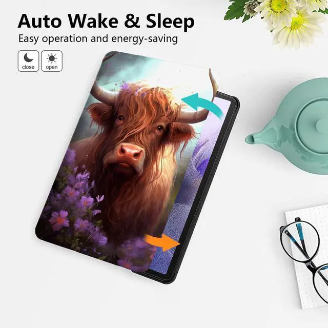 Alt view image 5 of 5 - BEOTIWAD for 10.1" Amazon Fire HD 10 Tablet (13th/11th Generation, 2023/2021 Release),PU Leather Multi-Angle Anti Slide Stand Cases with Auto Wake/Sleep,Cow with Purple Flowers