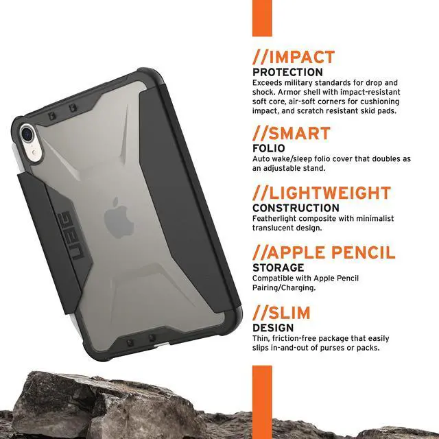 Alt view image 2 of 5 - URBAN ARMOR GEAR UAG Designed for iPad mini Case (6th Gen, 2021) [8.3-inch Screen] Rugged Translucent Featherlight Multi-Angle Viewing Folio Stand with Pencil Holder Plyo Protective Cover, Ice
