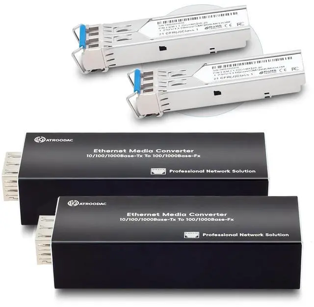 Main image of Atroodac A Pair of Mini Gigabit Fiber Media Converter with 2Pcs 1.25G LC Dual Transceiver Module up to 20KM Plug and Play 10/100/1000Base-Tx RJ45 to 100/1000BASE-SX SFP Slot Ethernet Converter