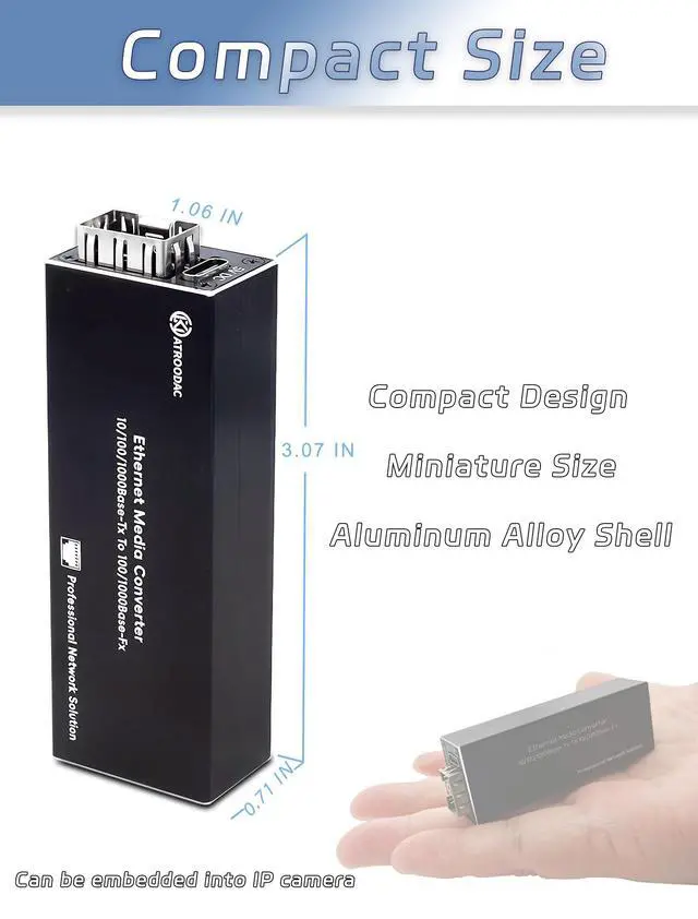 Alt view image 3 of 5 - Atroodac A Pair of Mini Gigabit Fiber Media Converter with 2Pcs 1.25G LC Dual Transceiver Module up to 20KM Plug and Play 10/100/1000Base-Tx RJ45 to 100/1000BASE-SX SFP Slot Ethernet Converter