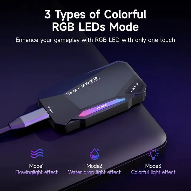 Alt view image 4 of 5 - 500GB Magnetic Portable SSD,2050MB/s Type-C USB 3.2 Gen 2x2 External SSD,4K ProRes Record and Store,Aluminum alloy,RGB Touch Lighting,External Solid State Drive for iPhone15/16/Android/PC/Mac -PS2200
