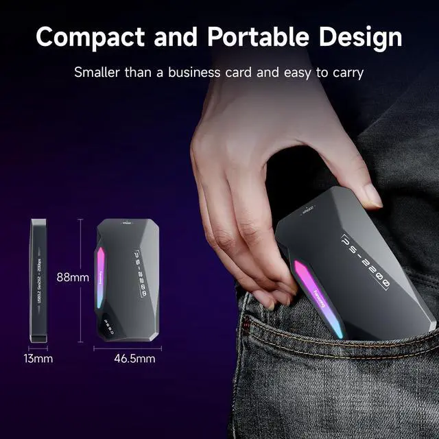 Alt view image 5 of 5 - 500GB Magnetic Portable SSD,2050MB/s Type-C USB 3.2 Gen 2x2 External SSD,4K ProRes Record and Store,Aluminum alloy,RGB Touch Lighting,External Solid State Drive for iPhone15/16/Android/PC/Mac -PS2200