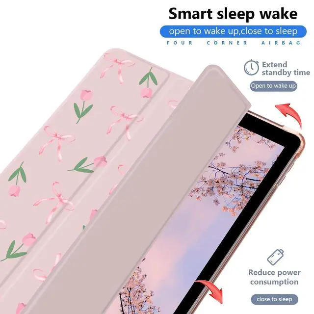 Alt view image 3 of 5 - JOYLAND Lovely Bow Tulip Case for iPad (A16) 11th Generation 2025 11" /iPad 10th Generation 2022 10.9" with Pencil Holder Girly Pink Leather Case Soft TPU Tablet Shockproof Cover Auto Wake/Sleep