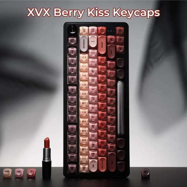 Alt view image 2 of 5 - OHY PBT Keycaps, XVX Berry Kiss Theme Red Jelly HOA Profile Key Cap, 132-Key Cute Custom Keycaps (for Mechanical Keyboards with Cherry/Gateron MX Switches)-Lipstick