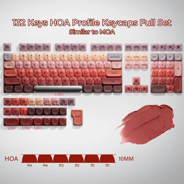 Alt view image 4 of 5 - OHY PBT Keycaps, XVX Berry Kiss Theme Red Jelly HOA Profile Key Cap, 132-Key Cute Custom Keycaps (for Mechanical Keyboards with Cherry/Gateron MX Switches)-Lipstick