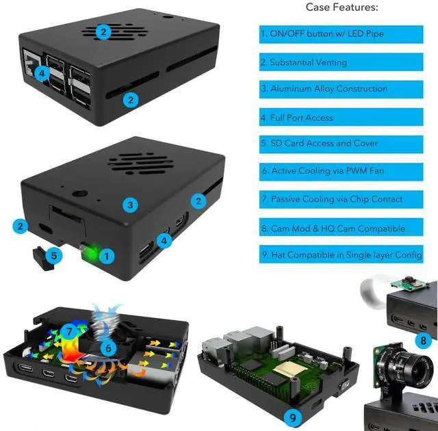 Alt view image 4 of 5 - Vilros Raspberry Pi 5 Starter Kit MAX - Turbo Cooled Aluminum - (128GB Edition) - (8GB RAM)