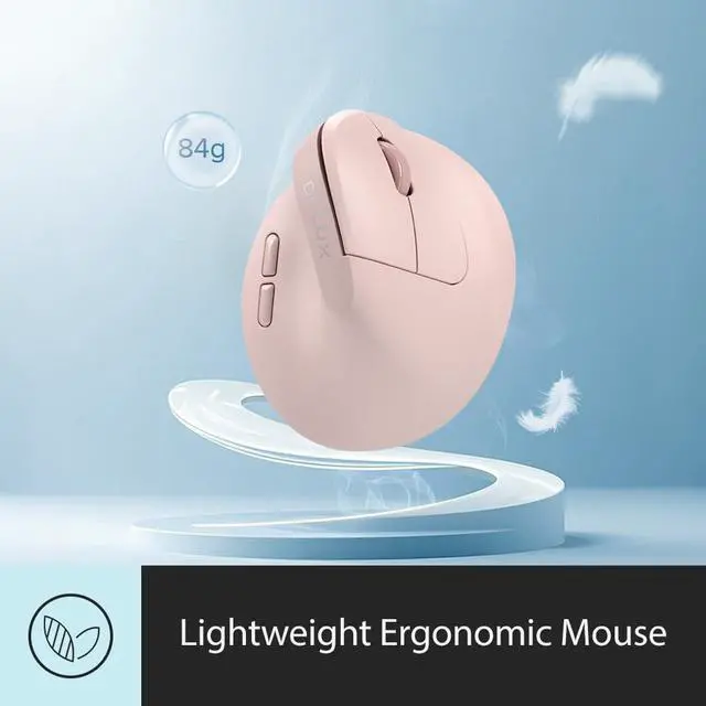 Alt view image 2 of 5 - DeLUX Ergonomic Mouse Wireless for Small Hands, Rechargeable Vertical Mouse, Lightweight, 4000DPI, 6 Buttons, 2.4G+BT5.2 Dual-Mode for Carpal Tunnel, for Window, macOS, Laptop (M618Air-Pink)