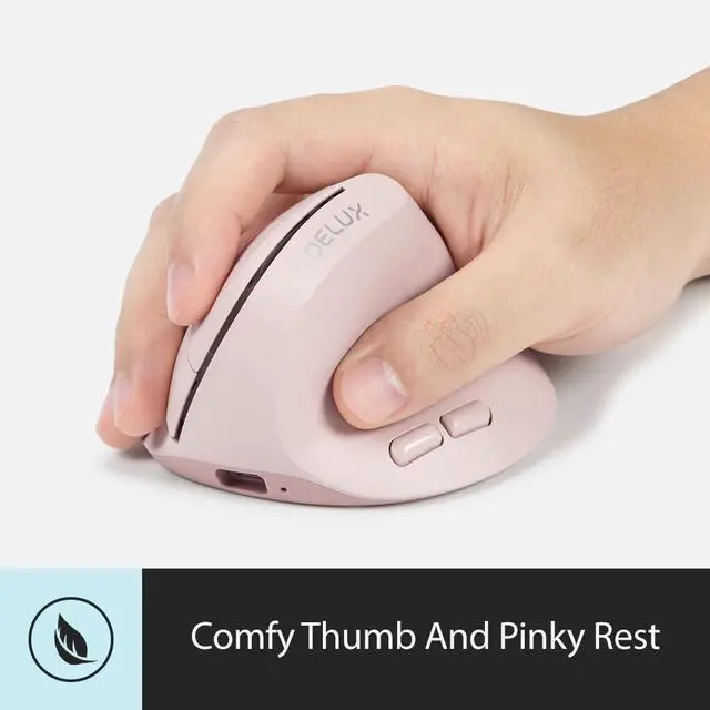 Alt view image 5 of 5 - DeLUX Ergonomic Mouse Wireless for Small Hands, Rechargeable Vertical Mouse, Lightweight, 4000DPI, 6 Buttons, 2.4G+BT5.2 Dual-Mode for Carpal Tunnel, for Window, macOS, Laptop (M618Air-Pink)