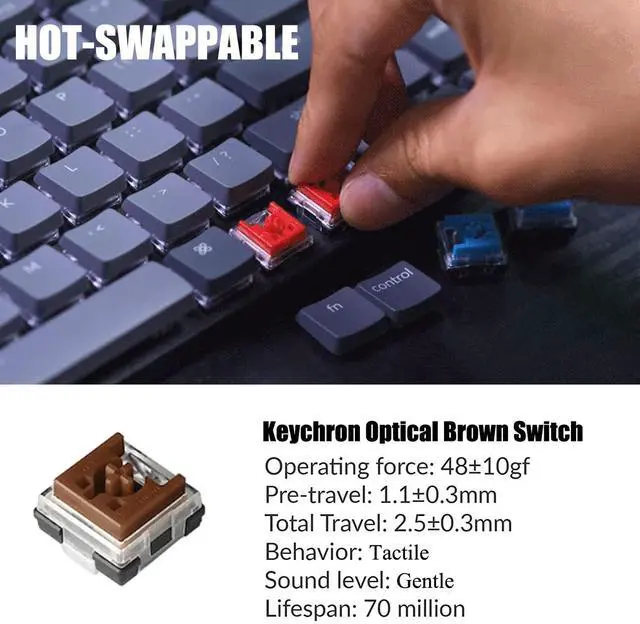 Alt view image 5 of 5 - Keychron K3 Version 2, 75% Layout 84 Keys Ultra-Slim Wireless Bluetooth/USB Wired Mechanical Keyboard with White Backlit, Hot-Swappable Low-Profile Keychron Optical Brown Switch for Mac Windows