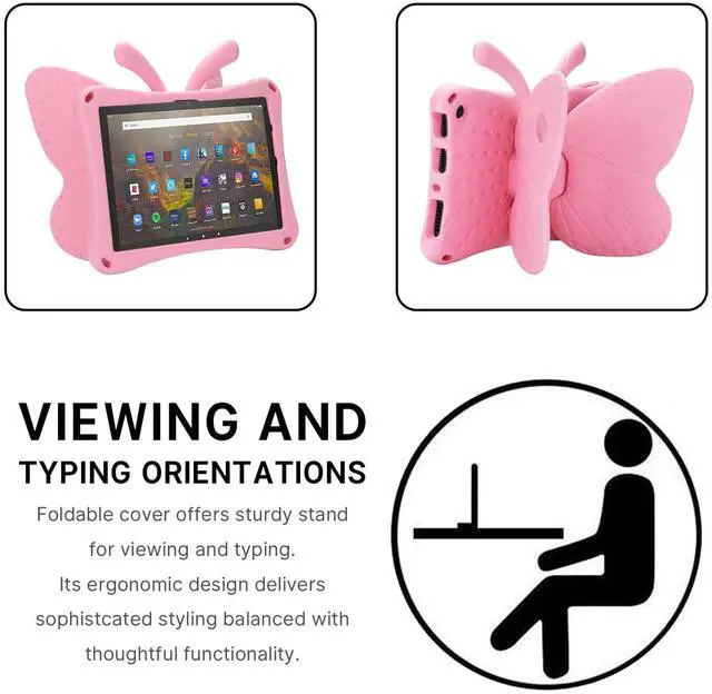 Alt view image 5 of 5 - JGY Fire 7 Kids Tablet Case 2022 Butterfly EVA Full Cover Sturdy Kids-Proof Shockproof Rugged Case with Stand (Pink)