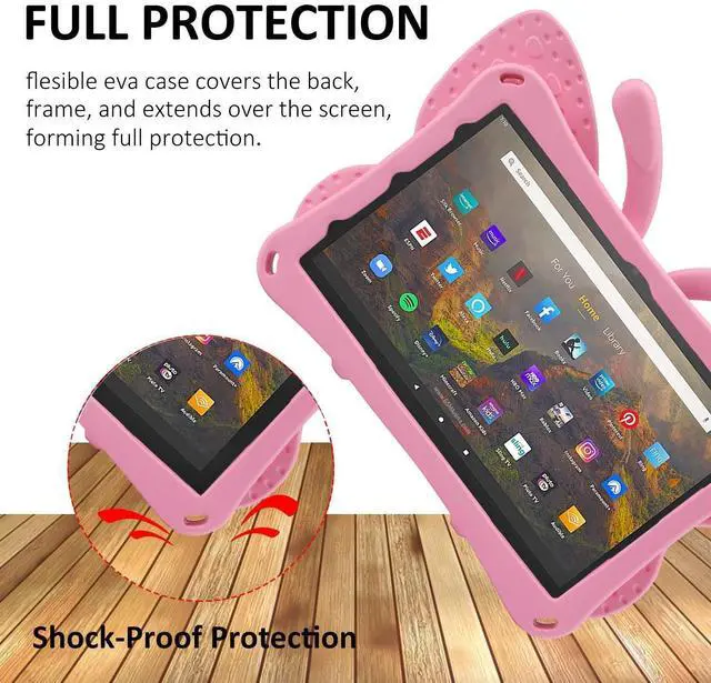 Alt view image 4 of 5 - JGY Fire 7 Kids Tablet Case 2022 Butterfly EVA Full Cover Sturdy Kids-Proof Shockproof Rugged Case with Stand (Pink)