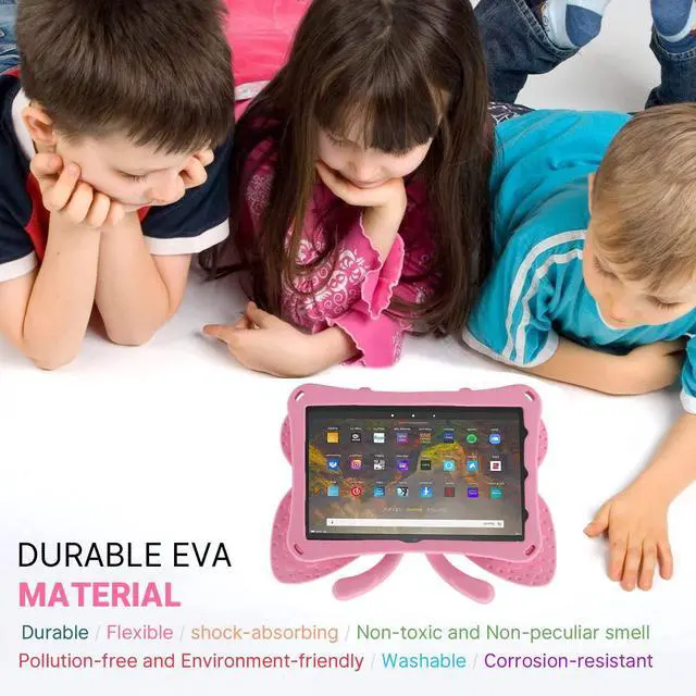 Alt view image 3 of 5 - JGY Fire 7 Kids Tablet Case 2022 Butterfly EVA Full Cover Sturdy Kids-Proof Shockproof Rugged Case with Stand (Pink)