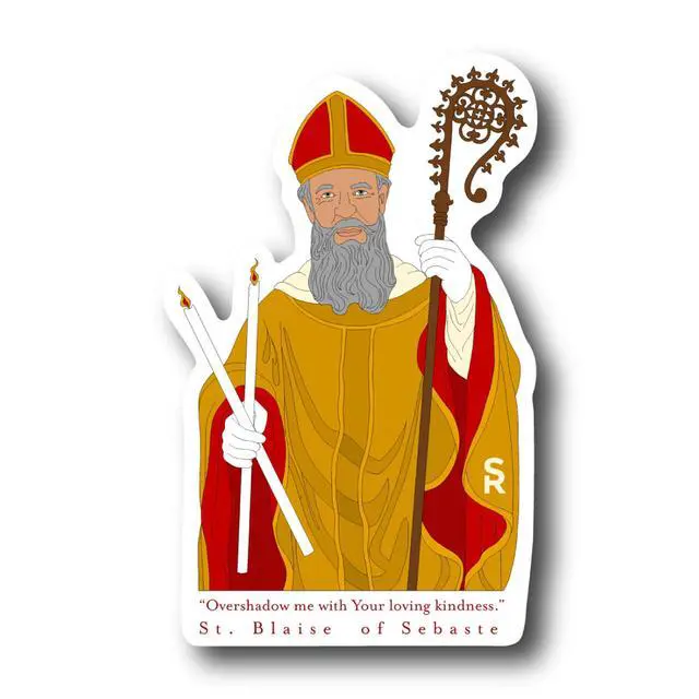 Alt view image 3 of 3 - Catholic Concepts | St. Blaise of Sebaste 4 x 2.25 Vinyl Sticker Label Decal Waterproof Cool Accessory for Laptop, Hard Hats, Water Bottles, Scrapbooks, Folders, Cell Phone | 10-Pack