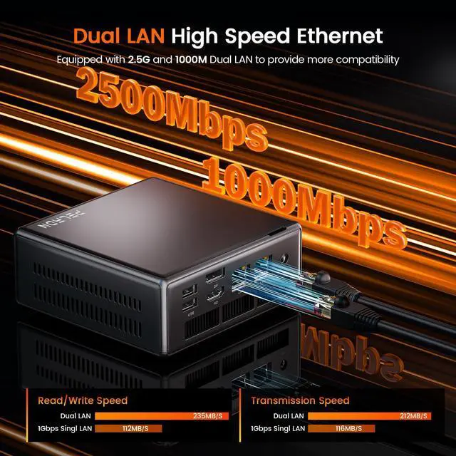 Alt view image 5 of 5 - PELADN WO4 Mini Gaming PC - AMD Ryzen 5 5600H(Upgraded 5700U) Mini Computers 16GB Dual Channel RAM 512GB PCIe3.0 SSD, Mini Desktop Computer with Dual NIC LAN 2.5Gbe, WiFi6, BT5.2, Type-C