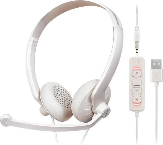 Main image of FEABASK USB Headset with Microphone for PC - Wired Computer Headphones with Noise Cancelling Microphone for Home Office Online Class Skype Zoom Meetings