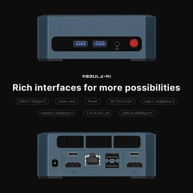 Alt view image 3 of 5 - origimagic N1 Lite Mini PC Ryzen 7 5700U, 32GB RAM 1TB NVMe SSD Mini Computers, Wi-Fi 6E(AX210)/BT 5.2/2.5G LAN/Full Function USB-C, Compact Office, Home, Business Mini Desktop PC