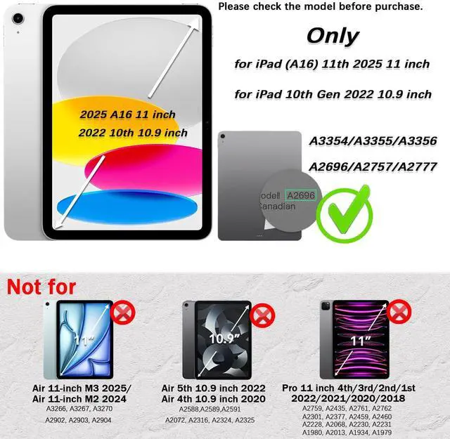 Alt view image 2 of 5 - Weuiean Case for iPad A16 11th/10th Generation 11"/10.9", Military-Grade Heavy-Duty Shockproof Cover with 360° Rotating Stand, Built-in Pencil Holder & Adjustable Hand/Shoulder Strap - Red+Black