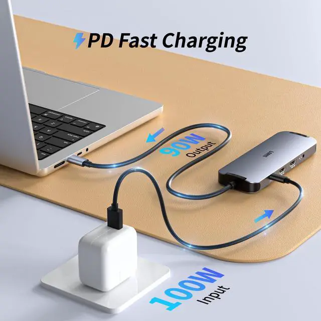 Alt view image 2 of 5 - USB-C Hub (10-in-1) Dual 4K HDMI 100W PD Fast Charging HDMI Extension USB A3.0×2 USB C3.0×1 5Gbps Data Transfer USB2.0×2 3.5mm Audio 1000Gbps Ethernet Port USB C Docking Station with 2 HDMI Ports