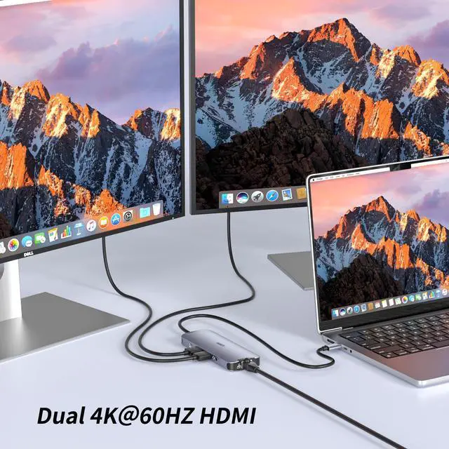 Alt view image 4 of 5 - USB-C Hub (10-in-1) Dual 4K HDMI 100W PD Fast Charging HDMI Extension USB A3.0×2 USB C3.0×1 5Gbps Data Transfer USB2.0×2 3.5mm Audio 1000Gbps Ethernet Port USB C Docking Station with 2 HDMI Ports