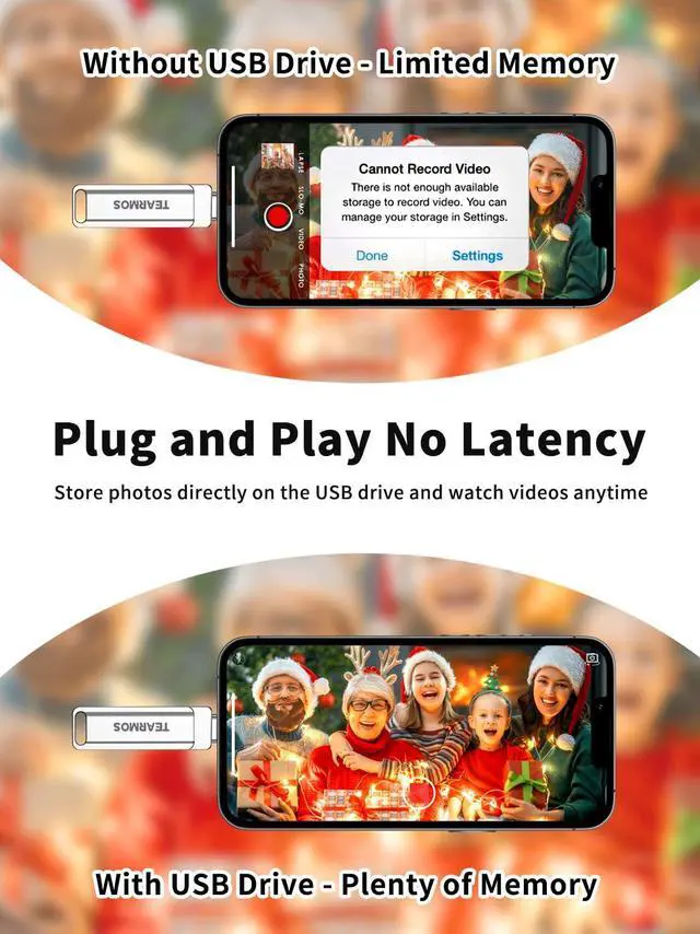 Alt view image 4 of 5 - TEARMOS 512GB Flash Drive Intended for iPhone iPad, Memory Stick Storage for Photos and Videos Backup, Compatible with iPhone iPad Android PC, Plug and Play, No Application Required (Metal Silver)