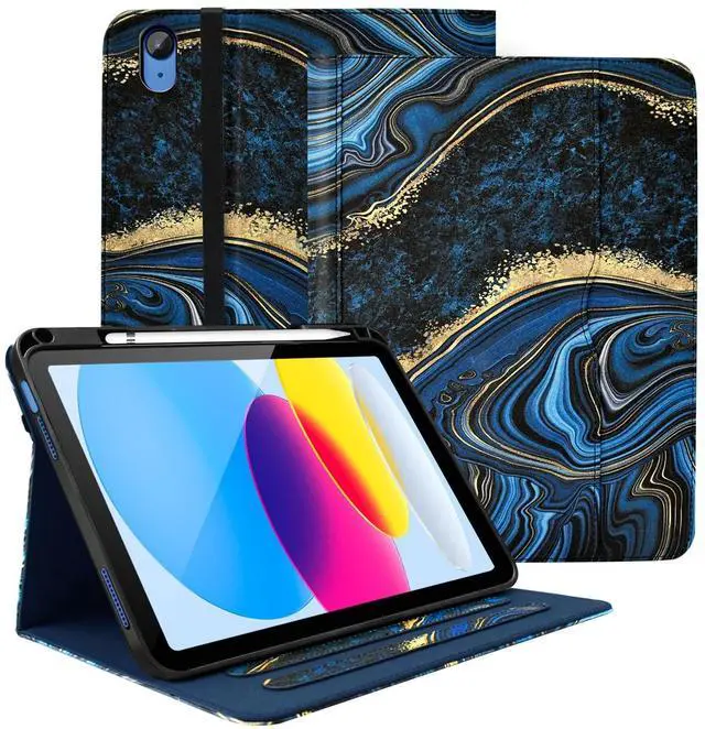 Main image of Zonefoker for iPad 10th Generation Case 2022, iPad 10 th Gen 10.9'' Protective Cover with Pencil Holder, Multi-Angle Viewing Stand, Pocket Design, Folio Leather Cases for Boys Men, Marble Ocean Blue