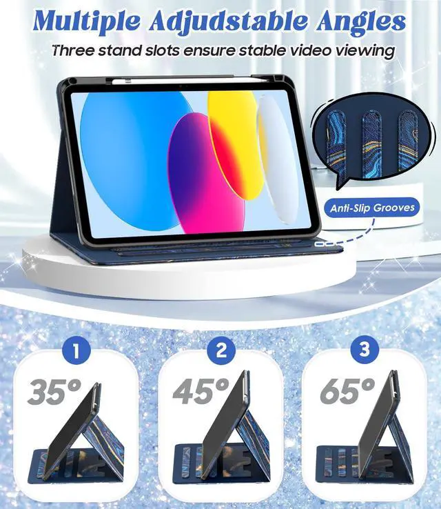 Alt view image 3 of 5 - Zonefoker for iPad 10th Generation Case 2022, iPad 10 th Gen 10.9'' Protective Cover with Pencil Holder, Multi-Angle Viewing Stand, Pocket Design, Folio Leather Cases for Boys Men, Marble Ocean Blue