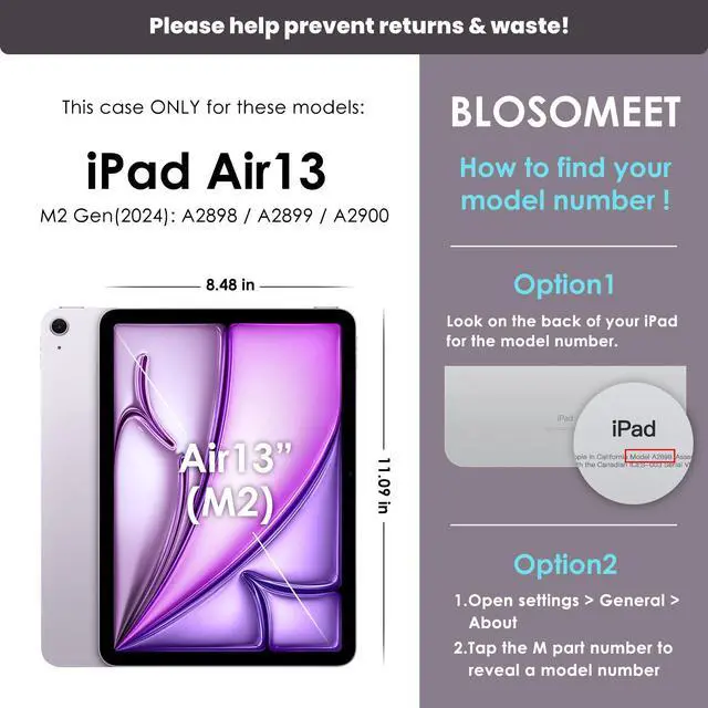 Alt view image 2 of 5 - BLOSOMEET Smart Case for New iPad Air 13 Inch Case M3 2025 & M2 2024 with Magnetic Stand,Rugged Auto Sleep/Wake Kids Cover with Pen Holder, Card Slot,Red