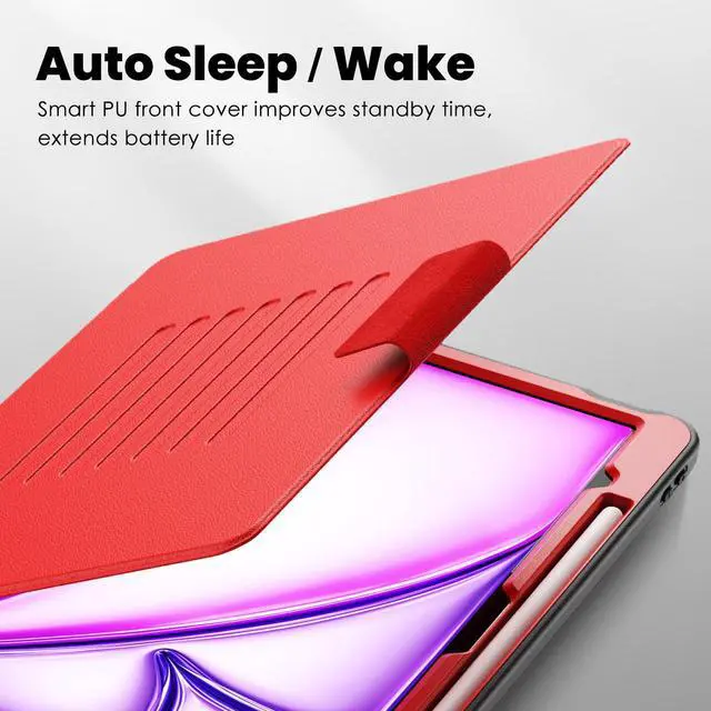 Alt view image 3 of 5 - BLOSOMEET Smart Case for New iPad Air 13 Inch Case M3 2025 & M2 2024 with Magnetic Stand,Rugged Auto Sleep/Wake Kids Cover with Pen Holder, Card Slot,Red