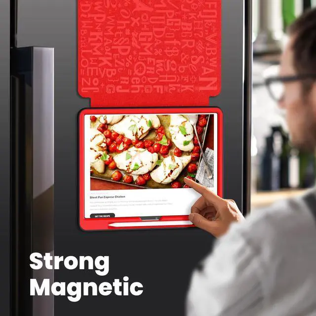 Alt view image 5 of 5 - BLOSOMEET Smart Case for New iPad Air 13 Inch Case M3 2025 & M2 2024 with Magnetic Stand,Rugged Auto Sleep/Wake Kids Cover with Pen Holder, Card Slot,Red