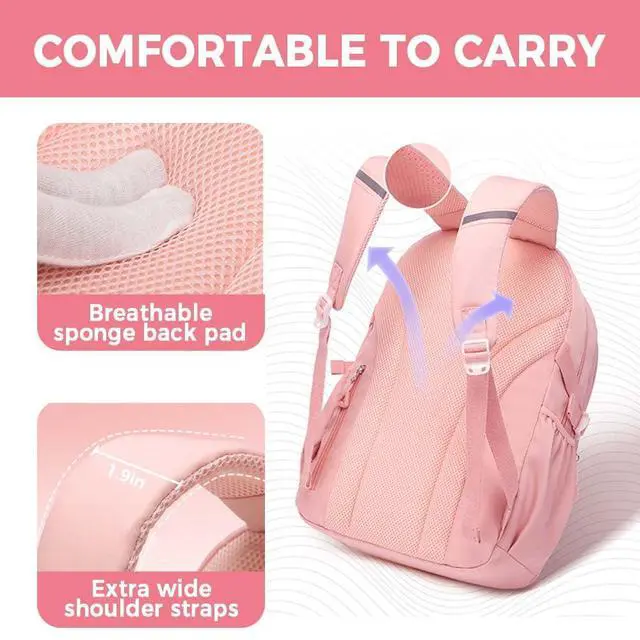 Alt view image 3 of 4 - MININAI Cute Backpack for Kids Teen Girls Large Kawaii Aesthetic Elementary Middle School Student Bookbag Preppy Laptop Backpack for Ages 6-8 8-10 10-12 with Pin Accessories Plush Pendant, Purple