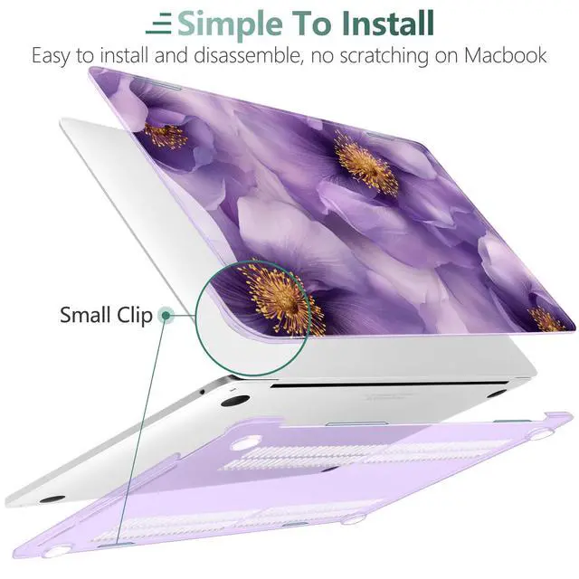 Alt view image 3 of 5 - TWOLSKOO Compatible with MacBook Pro 13 inch Case 2023-2016 A2338 M2/M1 A2251 A2289 A2159 A1989 A1706, Plastic Hard Shell Cover & Keyboard Skin & Screen Protector, Purple Flowers