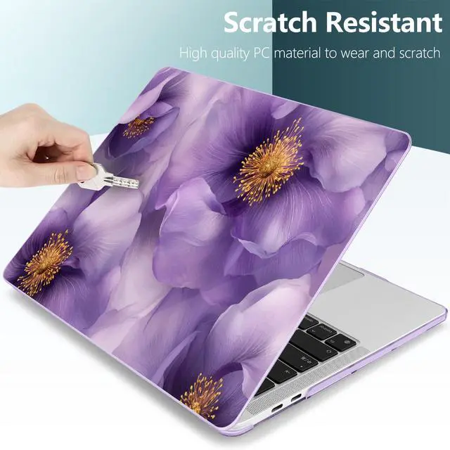 Alt view image 4 of 5 - TWOLSKOO Compatible with MacBook Pro 13 inch Case 2023-2016 A2338 M2/M1 A2251 A2289 A2159 A1989 A1706, Plastic Hard Shell Cover & Keyboard Skin & Screen Protector, Purple Flowers