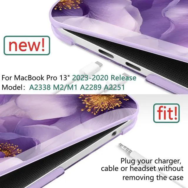 Alt view image 2 of 5 - TWOLSKOO Compatible with MacBook Pro 13 inch Case 2023-2016 A2338 M2/M1 A2251 A2289 A2159 A1989 A1706, Plastic Hard Shell Cover & Keyboard Skin & Screen Protector, Purple Flowers