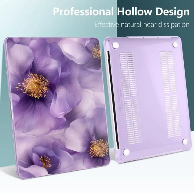 Alt view image 5 of 5 - TWOLSKOO Compatible with MacBook Pro 13 inch Case 2023-2016 A2338 M2/M1 A2251 A2289 A2159 A1989 A1706, Plastic Hard Shell Cover & Keyboard Skin & Screen Protector, Purple Flowers
