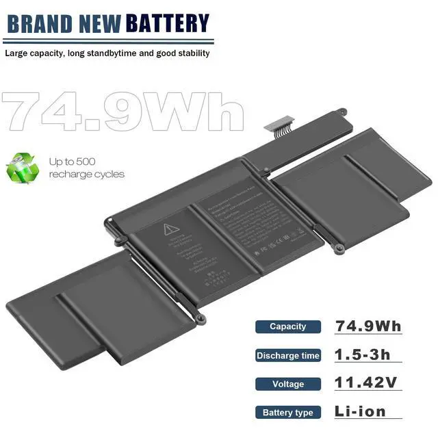 Alt view image 5 of 5 - ASUNCELL A1502 A1582 Laptop Battery for MacBook Pro 13 inch Retina [ Early 2015, Mid 2014, Late 2013] A1493 11.42V 74.9Wh