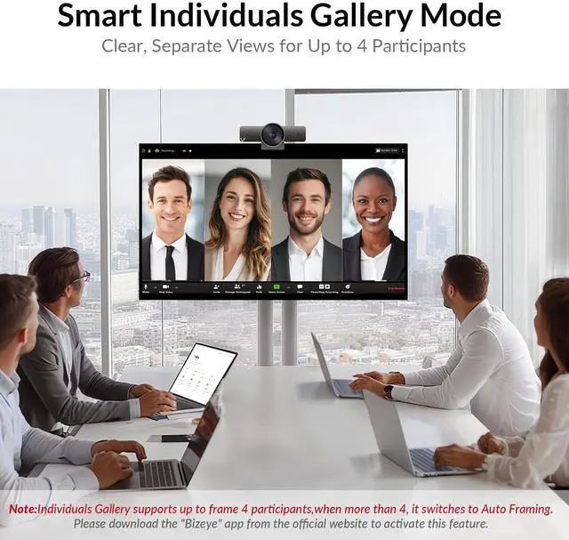 Alt view image 2 of 5 - AV Access 4K Conference Room Camera, 1/1.8' Sensor, Individuals Gallery, 120° FOV, 5X Digital Zoom, Auto Framing, Presenter Tracking, Dual Mics, ePTZ, Privacy Cover, Work with Teams, Zoom, Meet