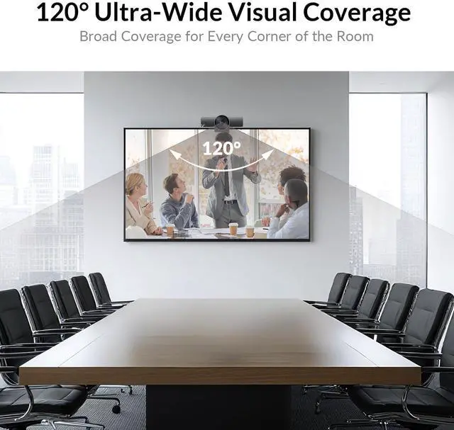 Alt view image 4 of 5 - AV Access 4K Conference Room Camera, 1/1.8' Sensor, Individuals Gallery, 120° FOV, 5X Digital Zoom, Auto Framing, Presenter Tracking, Dual Mics, ePTZ, Privacy Cover, Work with Teams, Zoom, Meet