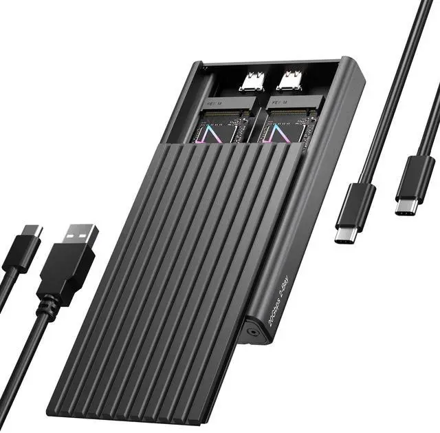Main image of Dual M.2 NVMe SSD Enclosure, ICY BOX 20Gbps NVMe Enclosure, USB C to M2 Adapter for M Key PCIe 2230/2242/2260/2280 M.2 SSDs, Dual Bay Tool-Free Installation Aluminum SSDs Reader