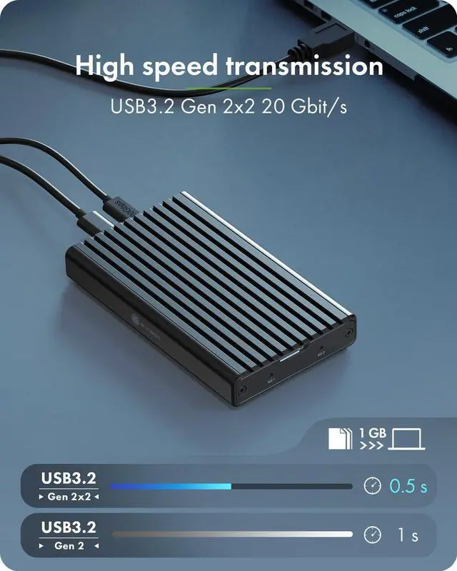 Alt view image 3 of 5 - Dual M.2 NVMe SSD Enclosure, ICY BOX 20Gbps NVMe Enclosure, USB C to M2 Adapter for M Key PCIe 2230/2242/2260/2280 M.2 SSDs, Dual Bay Tool-Free Installation Aluminum SSDs Reader