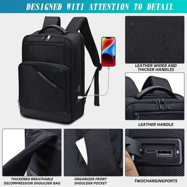 Alt view image 4 of 5 - KINGSLONG Backpack Bookbag Daypack Business: Carry Back Pack Bag fit For 15.6 inch Laptop Computer for School College Travel Work Men Women Water Resistant Lightweight Black3