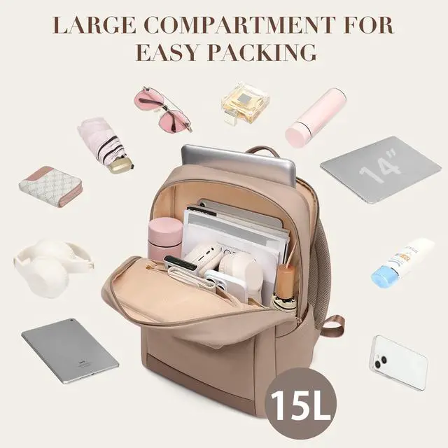 Alt view image 4 of 5 - GOLF QUALITY Laptop Backpack for Women - Business Travel Anti Theft Laptop Bag Backpack Water Resistant College Computer Backpacks for Men Women Fits 14Inch Notebook(Brown)