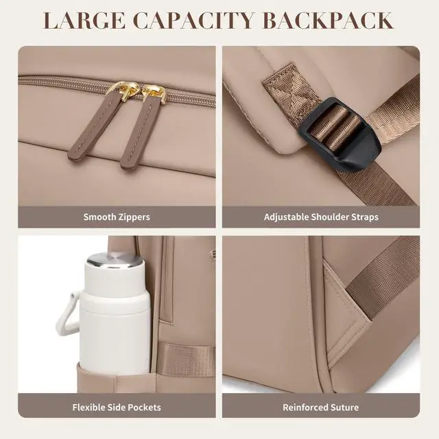 Alt view image 5 of 5 - GOLF QUALITY Laptop Backpack for Women - Business Travel Anti Theft Laptop Bag Backpack Water Resistant College Computer Backpacks for Men Women Fits 14Inch Notebook(Brown)