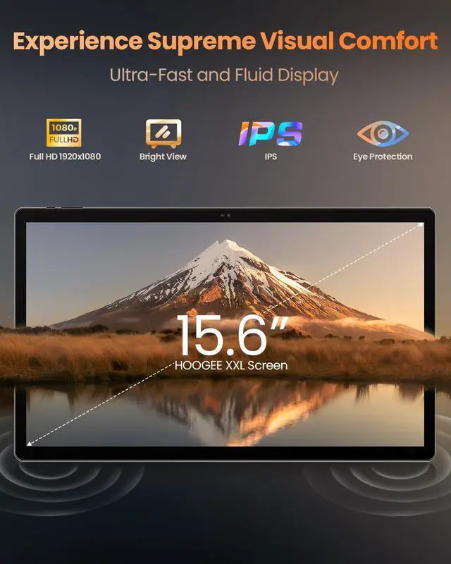 Alt view image 5 of 5 - HOOGEE 15.6 Inch Pro Tablet Android 14 Large Tablets 2025 Helio G99 Octa-Core 12GB+256GB, 1TB Expandable, 1080P 12000mAh 30W Fast Charge (Inches, 15.6, Blue, 256, GB)