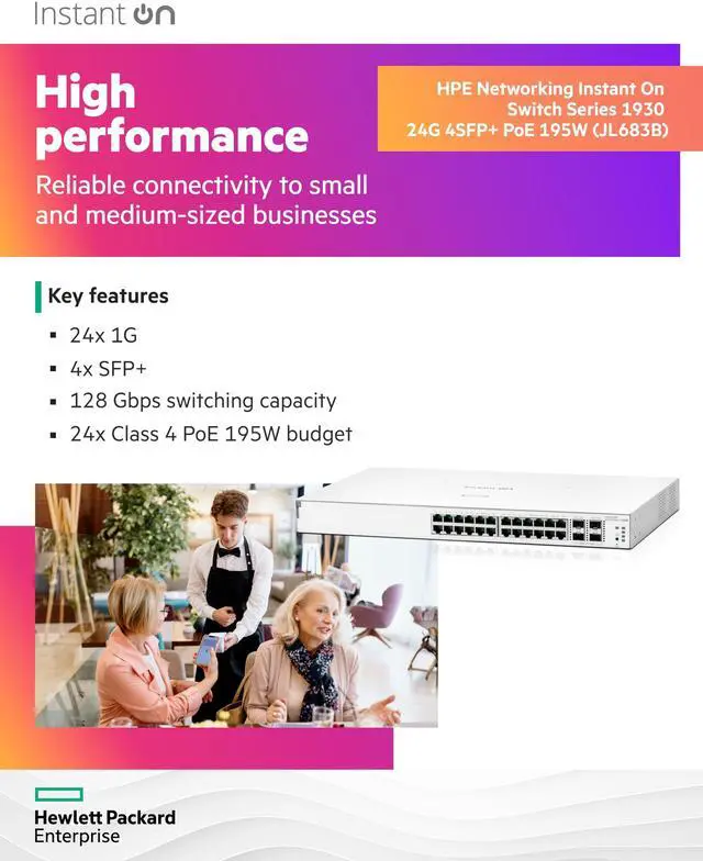 Alt view image 3 of 5 - HPE Networking Instant On Switch Series 1930 24-Port Gb Smart-Managed Layer 2+ Ethernet Switch with PoE | 24x 1G | 4X SFP+ | 24x CL4 PoE 195W | US Cord (JL683B#ABA)
