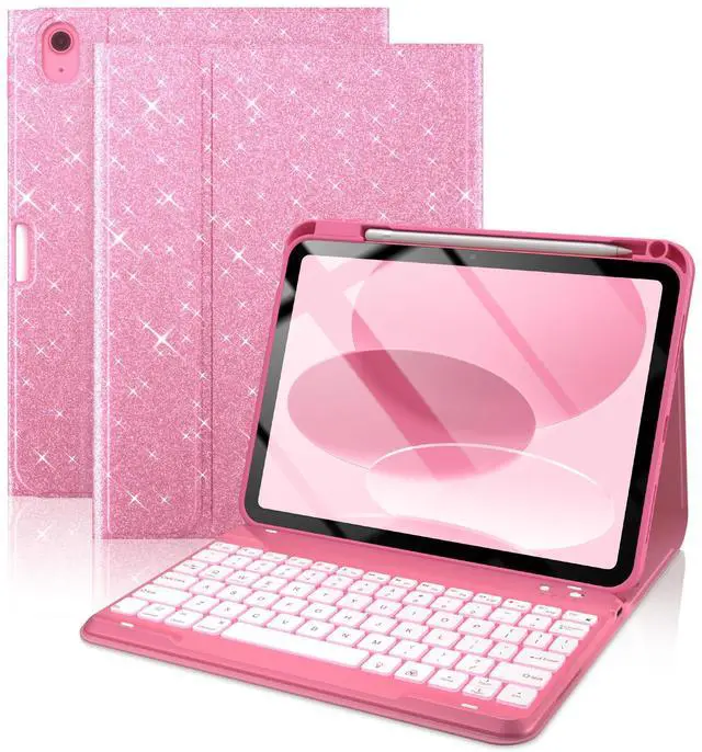 Main image of typecase Folio Keyboard Case for iPad 10th Gen 10.9 inch (2022) and iPad 11th (A16, 2025), Magnetic Wireless Detachable Keyboard, 7-Color Backlight, Thin & Light, Pencil Holder  Rose Red Glitter