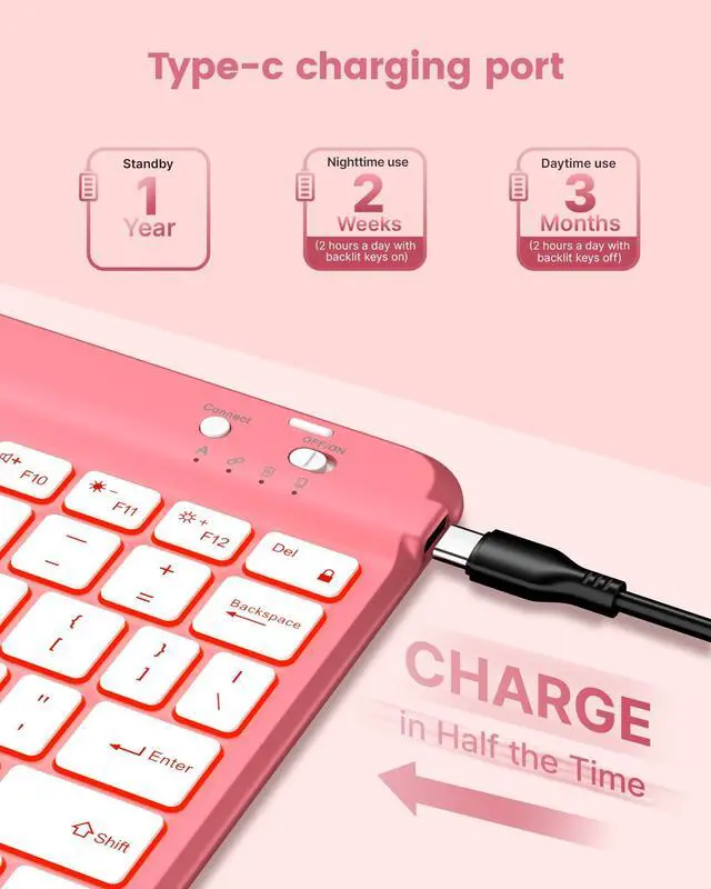 Alt view image 4 of 5 - typecase Folio Keyboard Case for iPad 10th Gen 10.9 inch (2022) and iPad 11th (A16, 2025), Magnetic Wireless Detachable Keyboard, 7-Color Backlight, Thin & Light, Pencil Holder  Rose Red Glitter