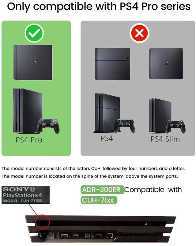 Alt view image 2 of 5 - LHM for PS4 Pro Power Supply Replacement ADP-300ER/N15-300P1A with Power Cord, for CUH-71xx Series Host Source Replacement