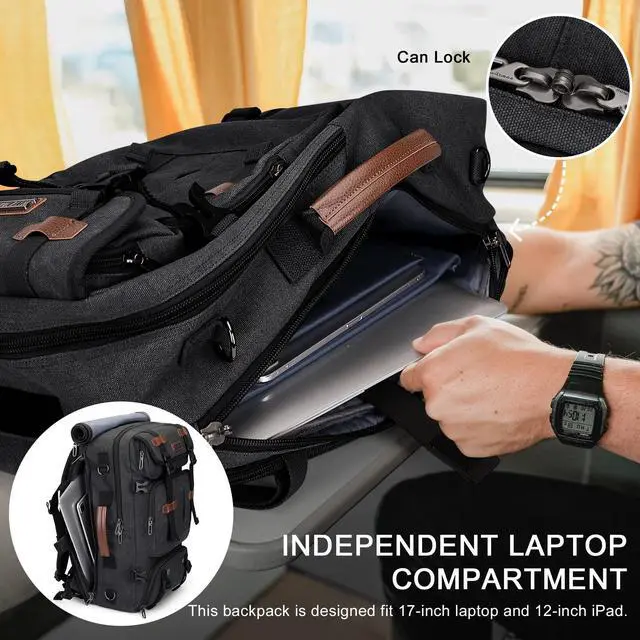 Alt view image 4 of 5 - WITZMAN Travel Backpack for Men 40L Large Carry-on Airline Approved Convertible 3 in 1 laptop Bags Fit 17 inch(A8013 Black)