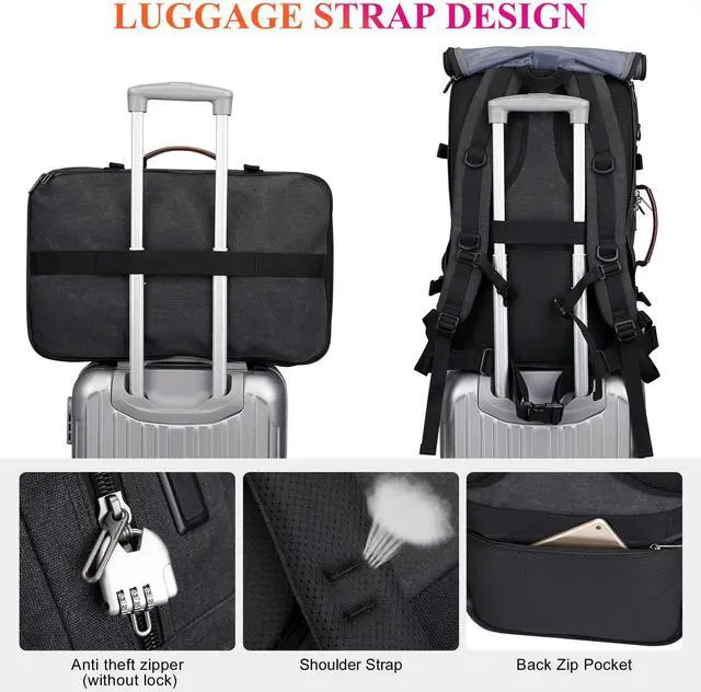 Alt view image 5 of 5 - WITZMAN Travel Backpack for Men 40L Large Carry-on Airline Approved Convertible 3 in 1 laptop Bags Fit 17 inch(A8013 Black)